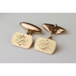 Pair of 9ct rose gold chain link cufflinks, monogrammed panels (af)