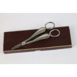 A fully hallmarked sterling silver boxed pair of grape scissors, maker marked for Atkin Brothers,