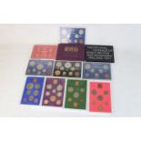 A collection of ten Royal Mint coin year sets to include 1963, 1957, 1973, 1975, 1970, 1977, 1965,