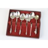 A fully hallmarked sterling silver group of six apostle spoons with gilt bowls, including 1 x