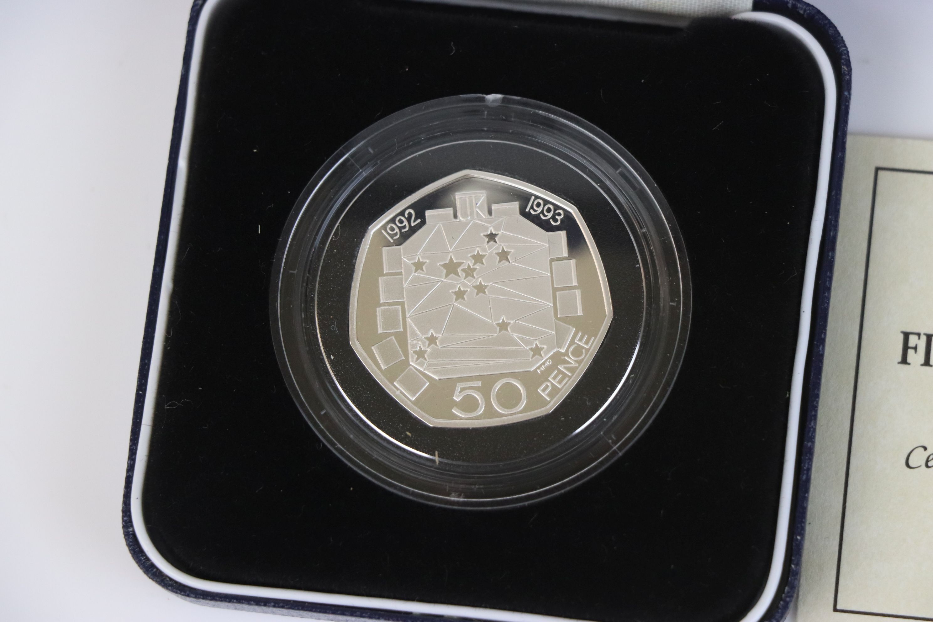 Three cased Royal Mint silver proof coin sets to include the 1992-1993 silver proof fifty pence - Image 5 of 6