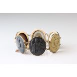 19th century Italian Grand Tour lava cameo bracelet, comprising six classical Roman cameo panels,