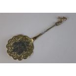 A swiss continental .800 silver gilt pastry spoon / cake slice with goat finial, marked Boxler 800