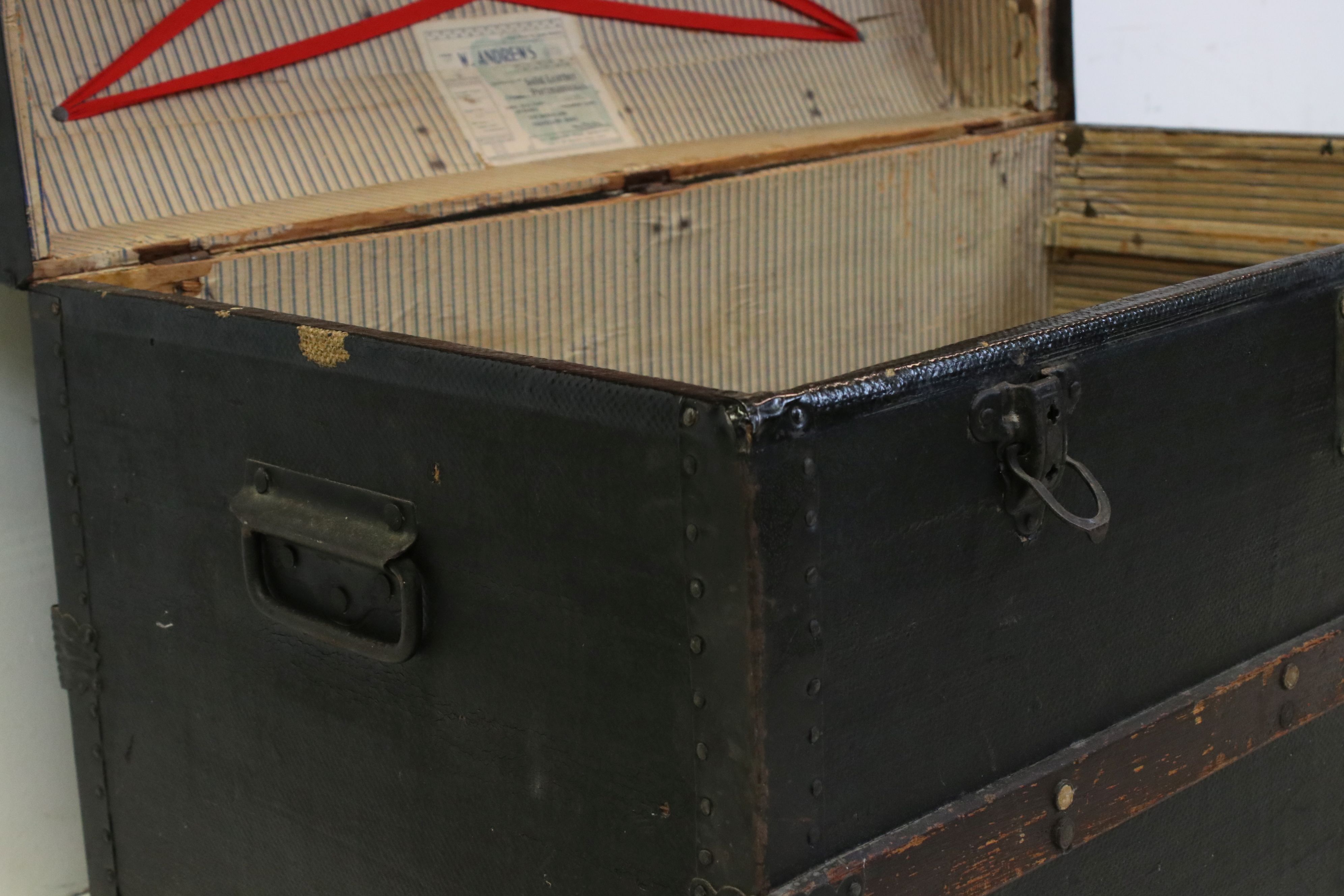 Victorian Canvas covered and Wooden Bound Domed Top Travelling Trunk, 84cms wide x 60cms high - Image 3 of 5