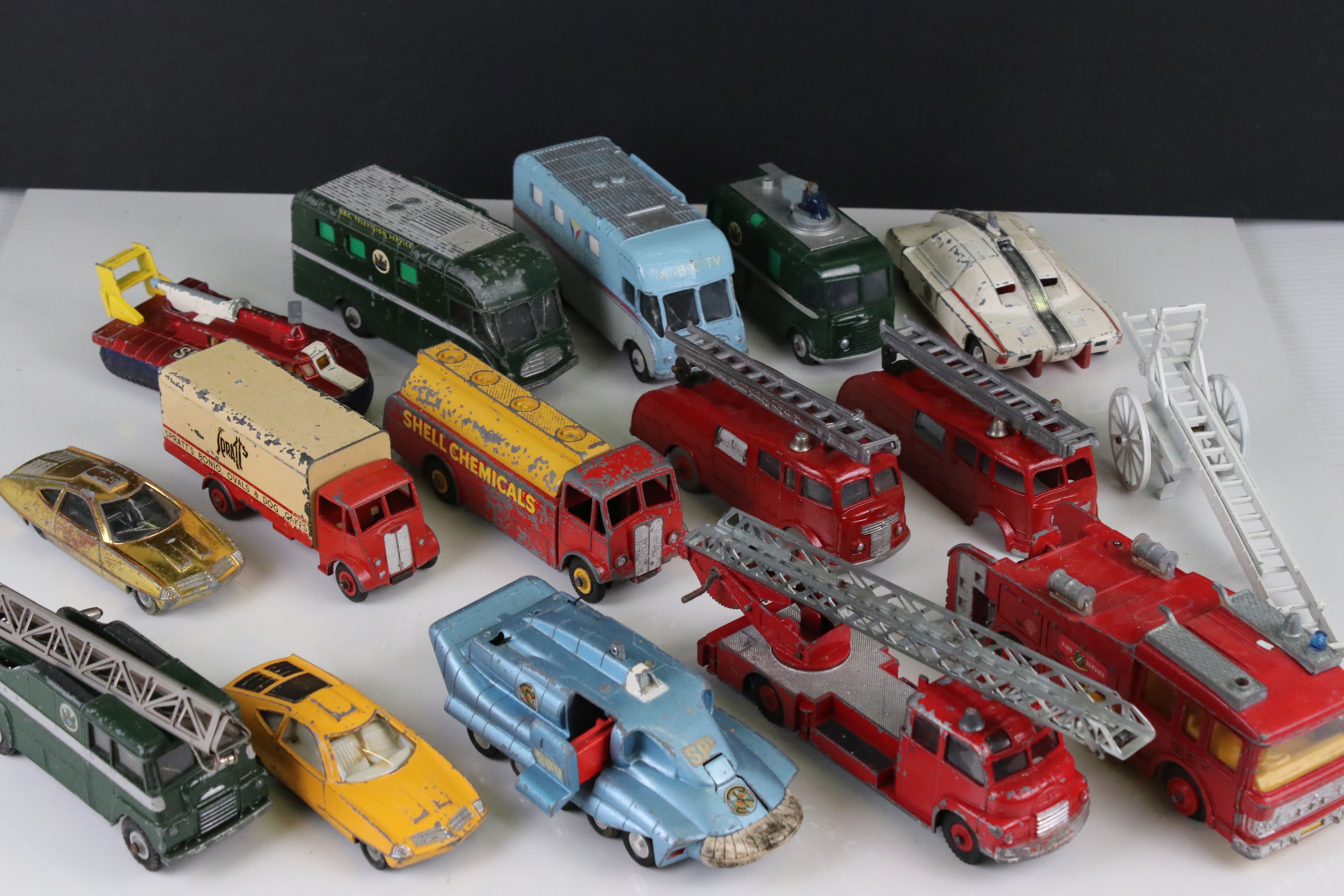 15 play worn mid 20th diecast models to include TV Mobile Control Room, 967 BBC TV Mobile Control