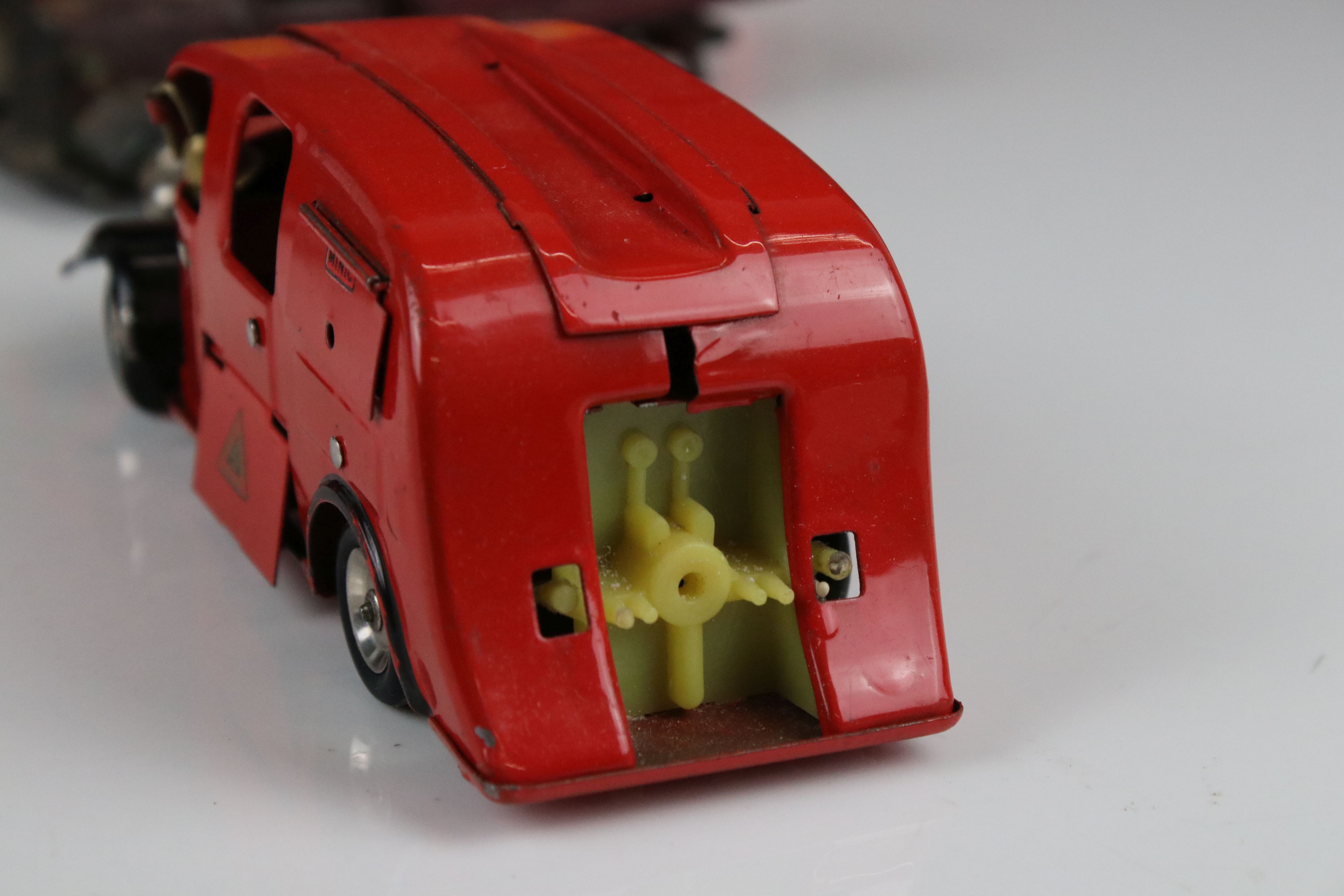 Five diecast / tin plate / plastic models to include Clockwork Triang Minic Bus, Triang Minic fire - Image 4 of 11