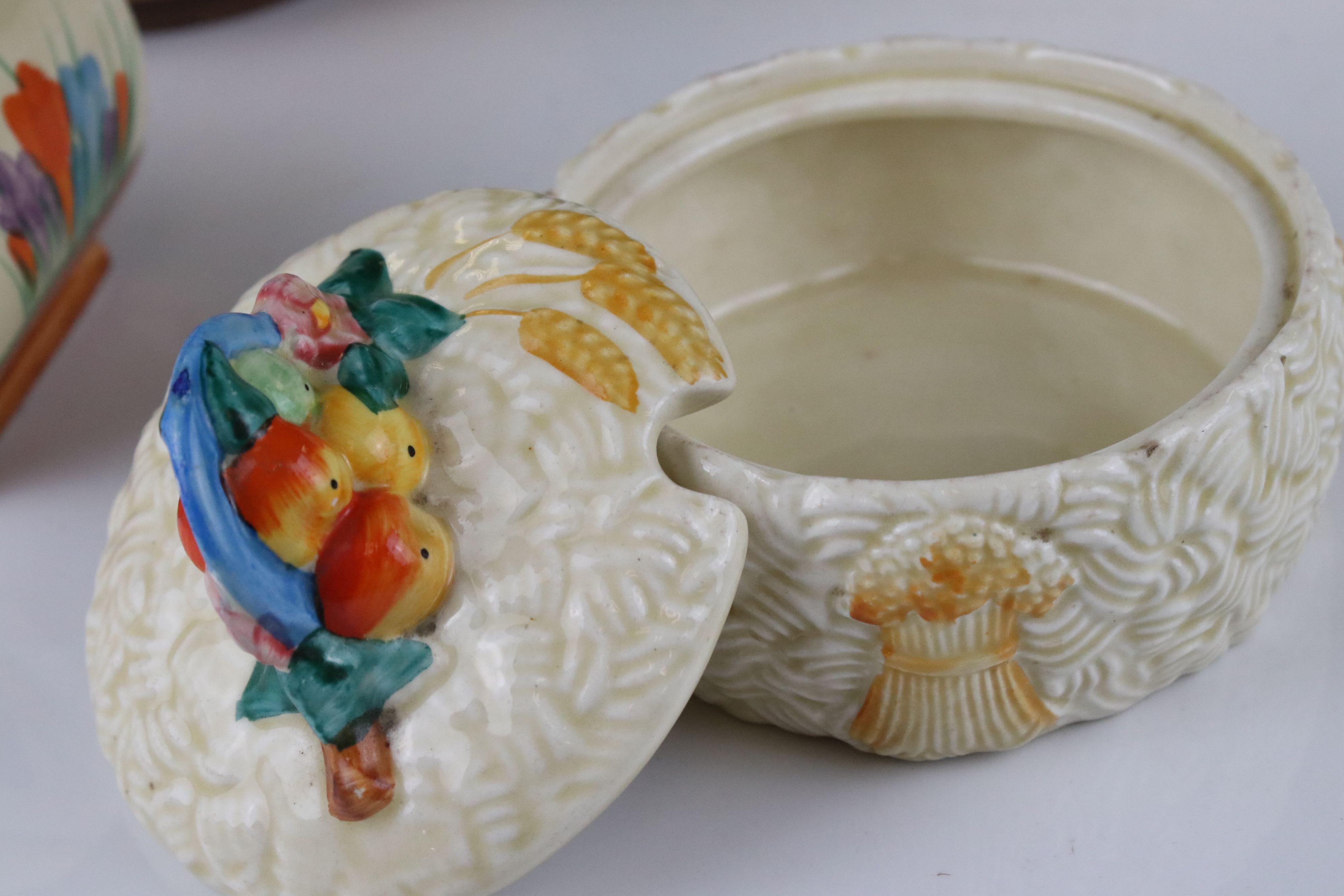 Seven items of Clarice Cliff Pottery including Bizarre Crocus Patter Preserve Jar, Bizarre Bowl - Image 9 of 28