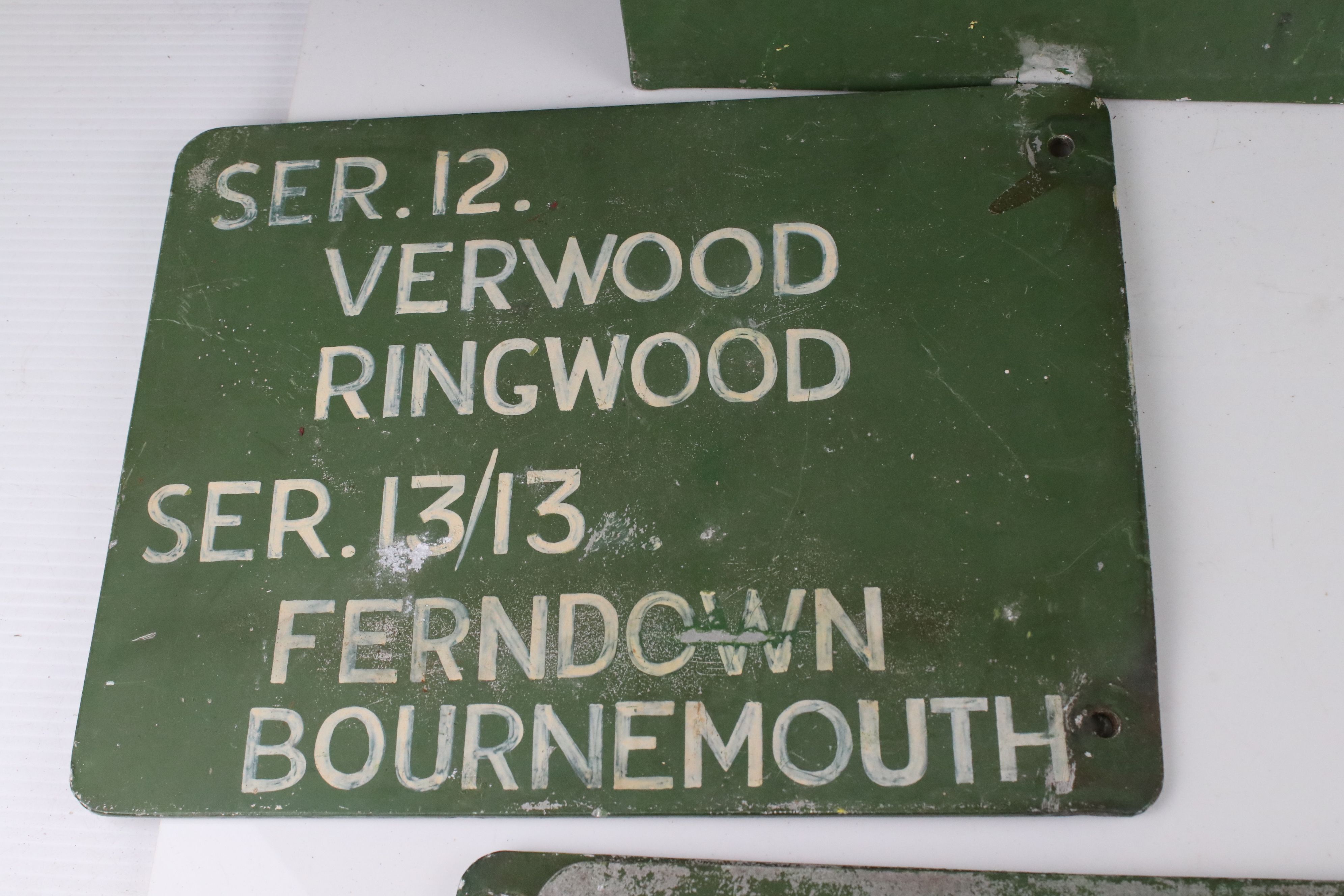 Three Mid 20th century Double Sided Metal Bus Service Signs covering Ferndown, Bournemouth, - Image 4 of 9