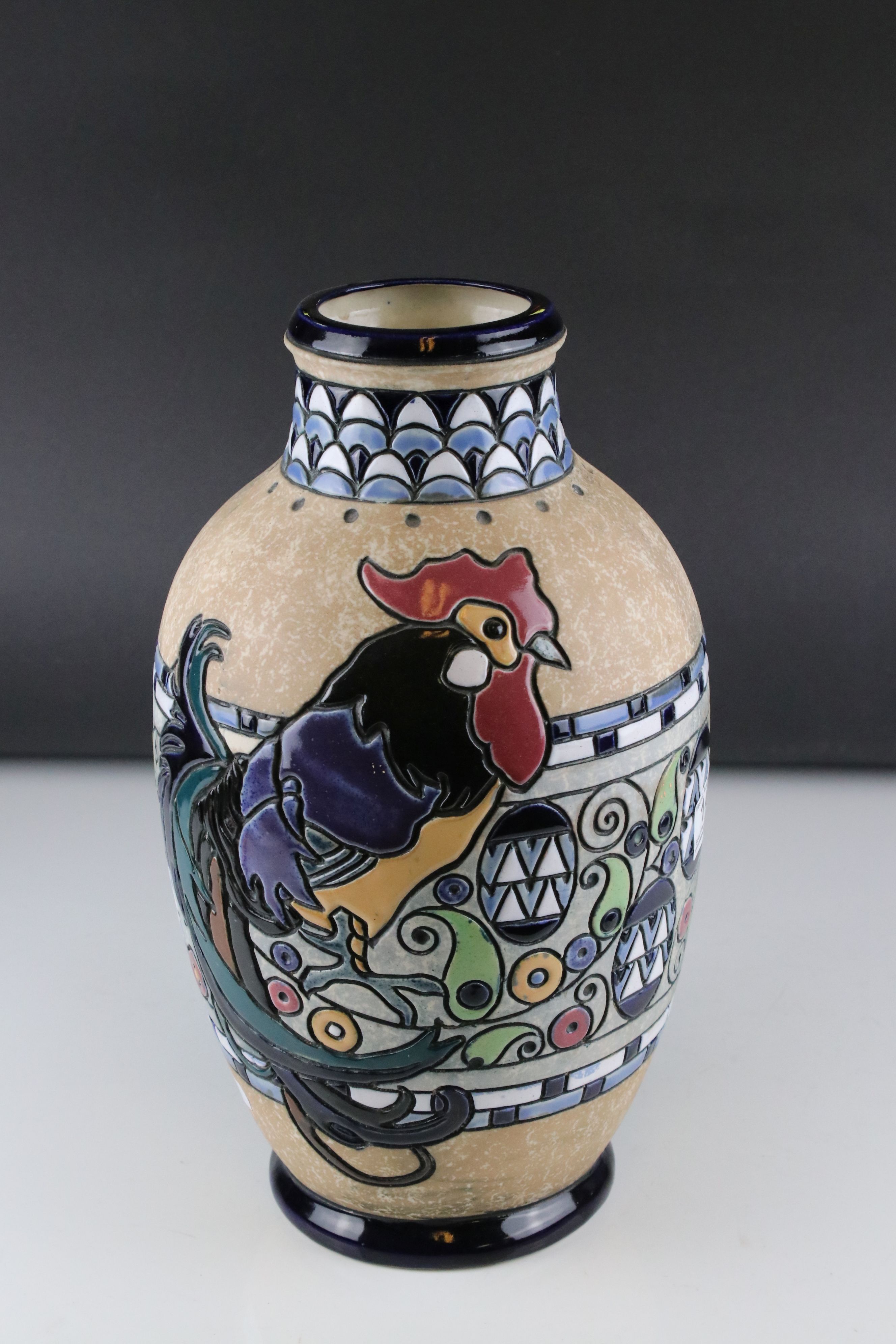Amphora Pottery Vase with Cockerel / Rooster design, 36cms high