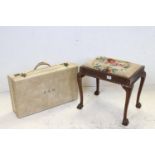 Early 20th century Pig Skin Suitcase plus an Early 20th century Dressing Stool