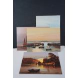 L C Collier four framed acrylic on board painting two seascapes and two landscapes 36 x26 cm
