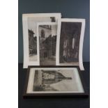 A framed and Glazed Marie Adler Etching Vienna scene together with three unframed similar all signed