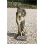 Composite Stone Garden Statue of a semi-clad Classical Figurine, 90cms high