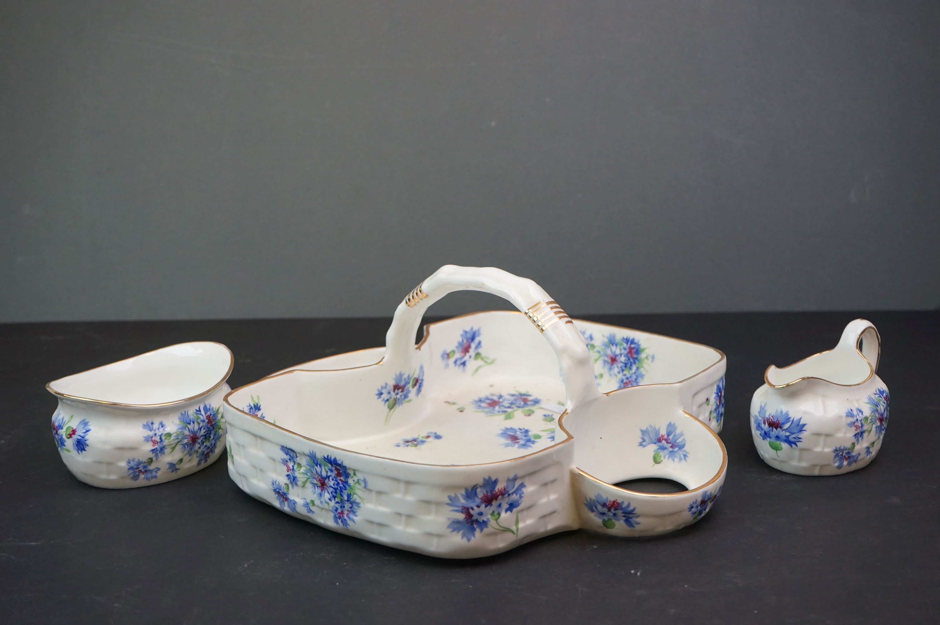 A Hammersley ceramic floral decorated Strawberry basket with integral jug and bowl. - Image 3 of 6