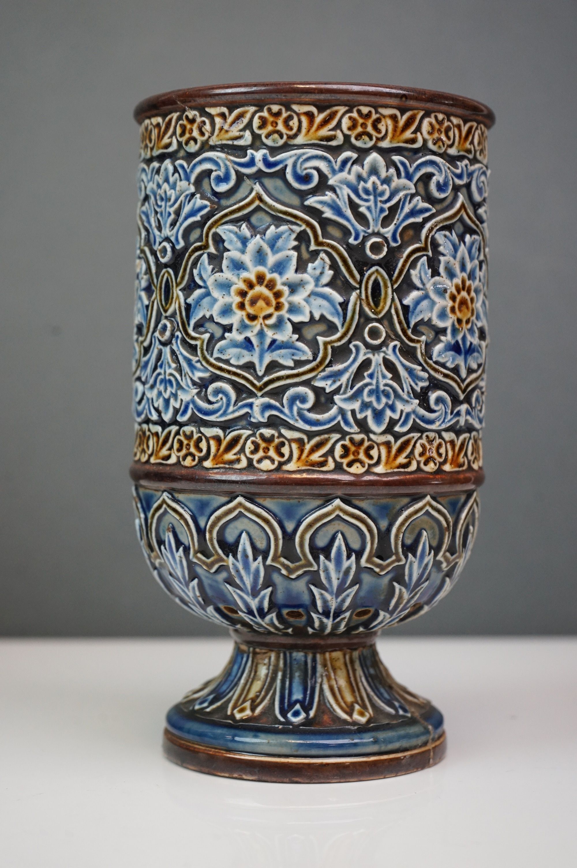 A Doulton blue ground table lamp together with a Doulton Lambeth footed vase decorator M A and a - Image 5 of 10