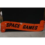 Retro / Mid century Orange Plastic Fairground / Amusements Sign marked ' Space Games ' to one side