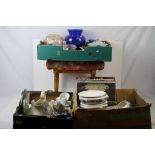 Three boxes of miscellaneous collectables, to include glassware, Wedgwood tureens, studio pottery,