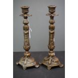 Pair of cast brass table candlesticks in 17th century Italian style, height approx. 28cm