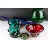Collection of Five items of Mid Century Coloured Studio Glass