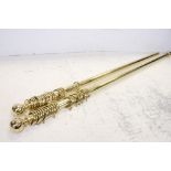 Two Brass Curtain Rails with Ball Finials (one finial missing) and Brass effect Curtain Rings,