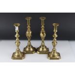 Two pairs of 19th century brass candlesticks, one pair inscribed 'The Diamond Princess'