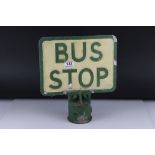 Mid 20th century Cast Aluminium Double Sided Bus Stop Post Finial Sign, 30cms x 34cms