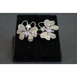 Pair of silver and marcasite butterfly earrings