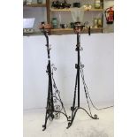 Victorian Wrought Iron and Brass Standard Oil Lamp Stand, 139cms high together with a Victorian