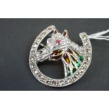Silver plique-a-jour horse brooch, set with marcasites, stamped 925