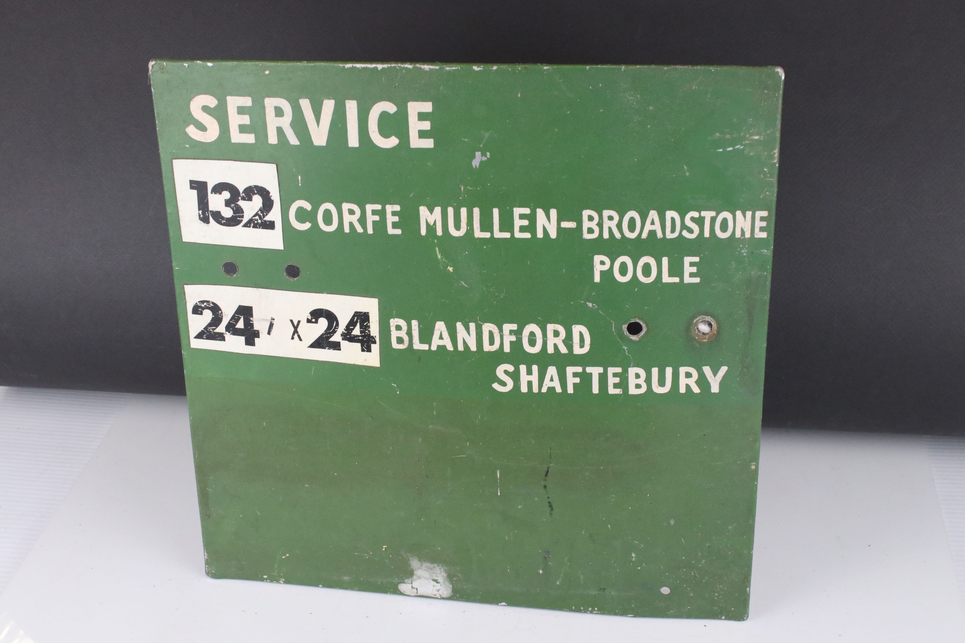 Three Mid 20th century Double Sided Metal Bus Service Signs covering Ferndown, Bournemouth, - Image 5 of 9