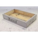 Rustic Wooden Painted Box / Tray marked Basil and Herbs on two sides