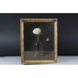 Mid 20th century Oil on Board titled ' Egg, Glass and Butterfly ', Bodley Gallery, New York Label to