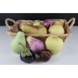 Collection of Ten Painted Stone Fruits including Apples, Pear, Plum. Fig, etc