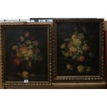 After Marcello Giachino, Pair of Still Life Textured Prints on Canvas of Floral Displays, 40cms x