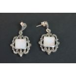 Pair of silver Art Nouveau style earrings, set with opal and marcasites