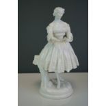 A continental blanc de chine figurine of a women in pleated dress.