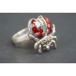 Silver and enamel ladybird ring, set with marcasites