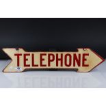 Mid 20th century Double Sided Enamel ' Telephone ' Arrow Sign, 60cms long