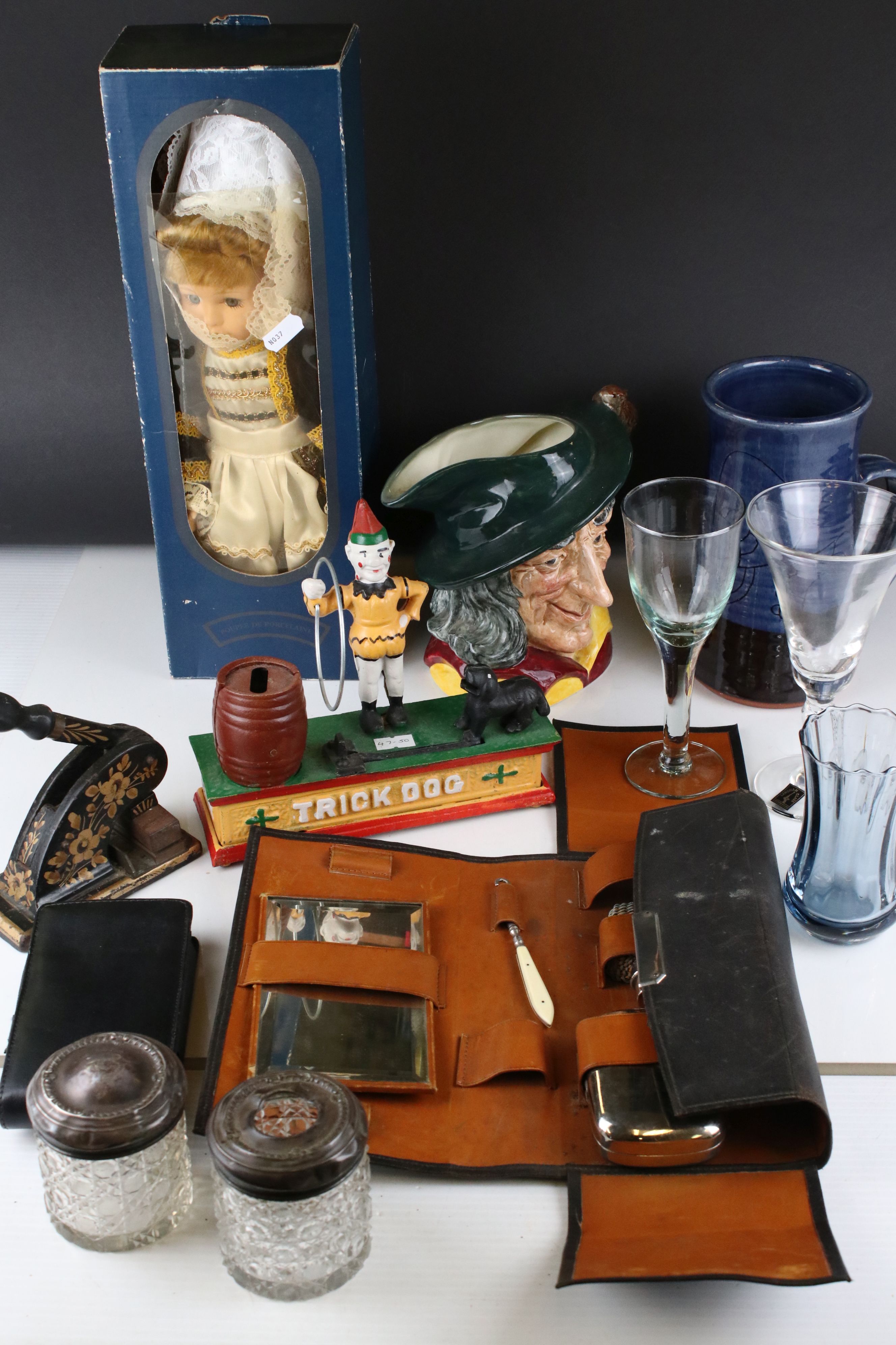 Mixed Collectables including Metal Trick Dog Moneybox, Royal Doulton Large Character Jug, other