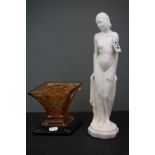 A Plaster figure of a classical female Rd mark 799228 together with a Belgian Art Deco glass vase.