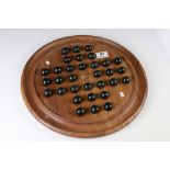 Vintage wooden solitaire board with Victorian glass marbles, approx. 38cm diameter