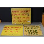 Three Mid 20th century ' Hants & Dorset ' Double Sided Metal Bus Signs (two with Service no's and