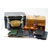 A collection of four boxes to include a metal deed box and three wooden boxes to include a tea