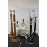 Three pairs of vintage table lamps to include oriental, ceramic and Art Deco style examples,