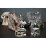 Collection of Eleven Elephants including Waterford Crystal Elephant, 8cms high, Lenox Glass