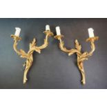 Pair of Gilt Metal Rococo style Two Branch Wall Lights, 38cms high
