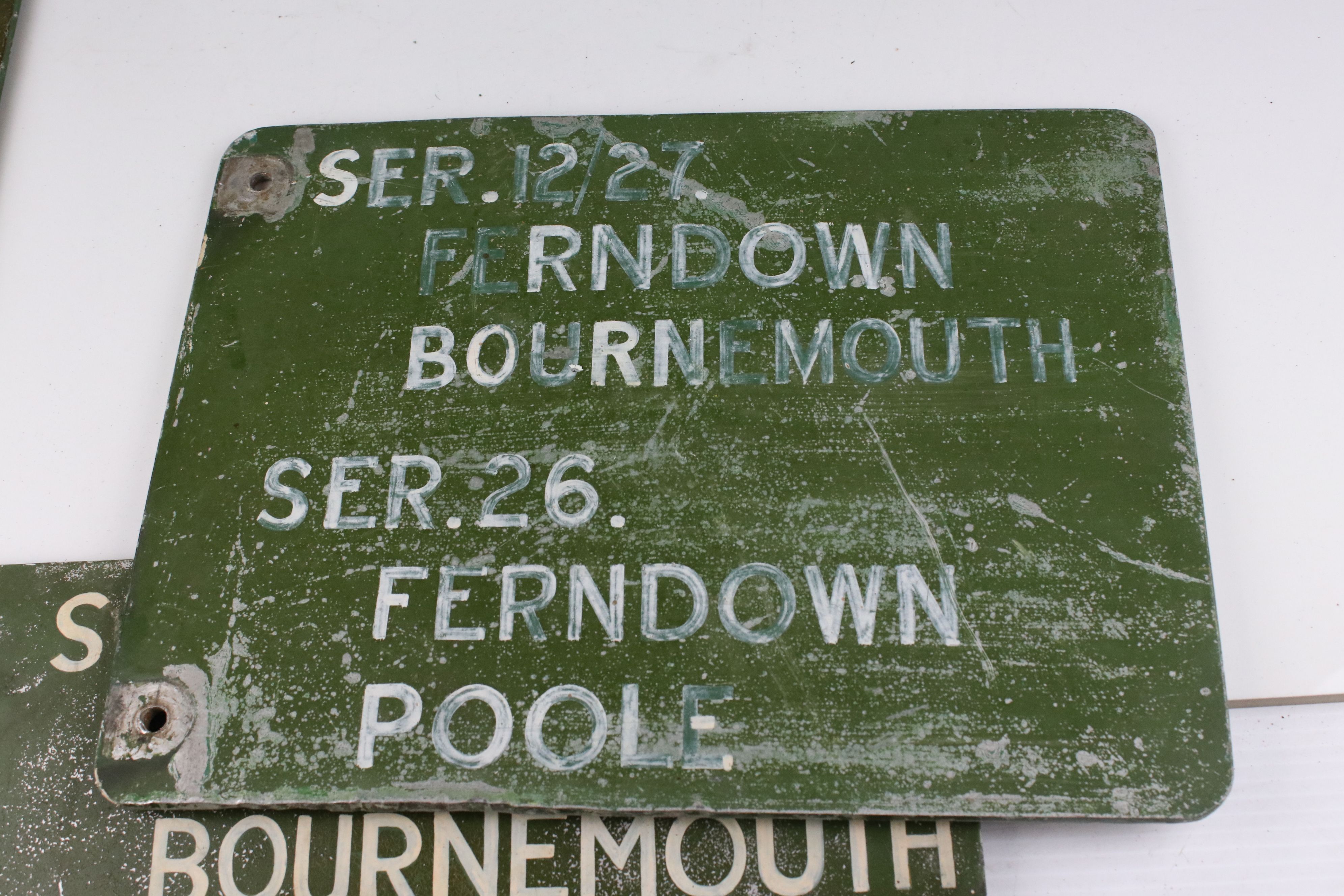 Three Mid 20th century Double Sided Metal Bus Service Signs covering Ferndown, Bournemouth, - Image 8 of 9