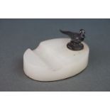 An onyx pen holder with fully hallmarked sterling silver pheasant by Sampson & Morden mounted to