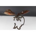 Hand Forged Metal Sculpture of a Dragon in Flight, 26cms high