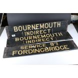 Three Early to Mid 20th century Wooden Painted Bus / Tram / Charbang Destination Signs - two signs